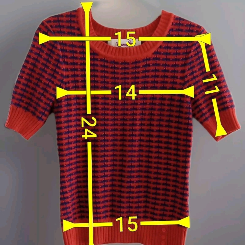 Emmelee Women Red Blue Geometric Pattern‎ Knit Shortsleeve Sweater Size M - Picture 2 of 6